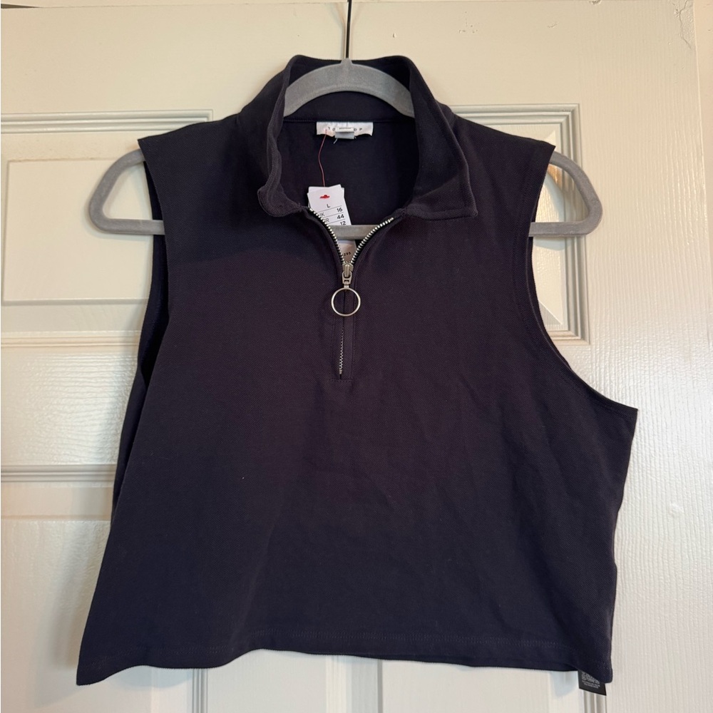 Topshop Black Zip-Up Crop Top